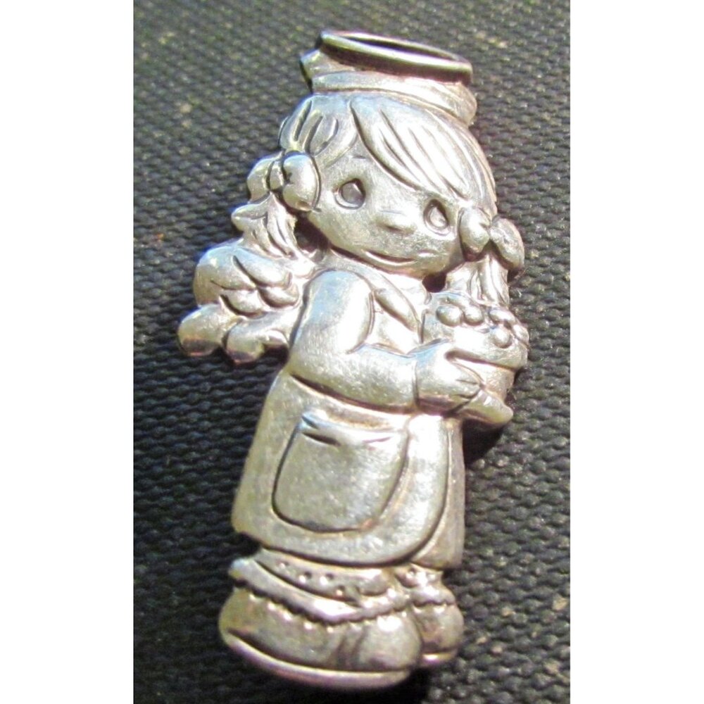 PRECIOUS MOMENTS Guardian Angel Girl Sterling Silver Brooch Pin  925